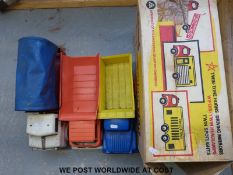 Four large scale lorries including Tri-ang Regal Roadster in original box,