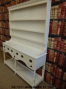 A painted pine dresser with five drawers and a dummy drawer to base (H202 W157 D43cm)