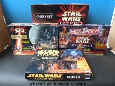 Four Star Wars games, Episode I chess set, Parker Brothers Saga edition chess set,