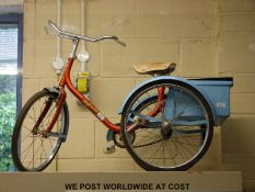 Sunbeam Lion vintage tricycle with red frame and powder blue mud guards