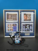 Two framed Elvis Presley stamp sets and an Elvis Presley telephone.