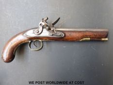 Joseph Manton 22 bore flintlock hammer-action officer's pistol with brass trigger guard and mounts,