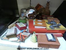 A collection of items including hardwood Ceylon elephant, turned items,