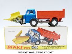 Dinky Toys diecast model Ford D800 Snow Plough and Tipper Truck, 439, with metallic blue cab,