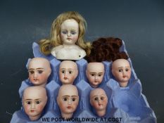 Seven Jules Verlingue bisque doll heads,