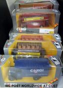 Seven Corgi Classics diecast model buses and lorries,