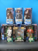 Ten Hasbro Star Wars figures, electronic battling Jango Felt and Obi-Wan Kenobi, Dengar, Zuckuss,