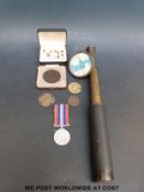 A collection of items including 1928 Fry's commemorative bronze medal, cufflinks,