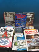 A collection of books relating to military aircraft including German Military Aircraft, Air Warfare,