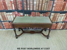 An upholstered mahogany duet piano stool/window seat,