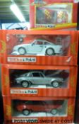 Four Tonka Polistil 1:18 scale diecast model Porsche sports cars, all in original boxes.
