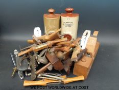 A quantity of woodworking tools to include spokeshaves, Marples plane,