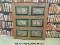 A large possibly Scandinavian rustic painted decorative panel (116 x 128cm overall)