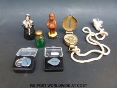 A Victorian 'Charley's Aunt' match safe/vesta, Chinese boxwood figure of a child,