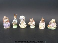 Six Royal Albert Beatrix Potter figures including Lady Mouse, Mrs Tittlemouse, Peter Rabbit,