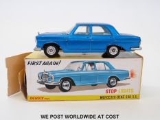 Dinky Toys diecast model Mercedes-Benz 250SE, 160, with metallic blue body, working stop lights,