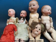 Seven Armand Marseille and other German bisque and lacquer headed dolls,