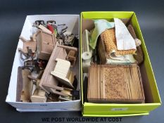 A quantity of vintage doll's house furniture to includes tables, chairs, ceramic bathroom items,