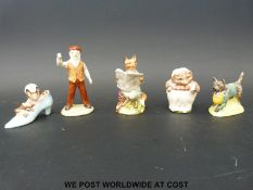 Six Beswick & Royal Albert figures including John Joiner, Mr McGregor, Foxy reading a newspaper,