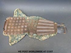 A Japanese Edo period Sune-ate or shin guard with Kimura clan crest.