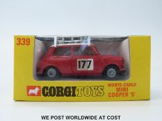 Corgi Toys diecast model Monte-Carlo Mini Cooper S, 339, with red body, white roof,