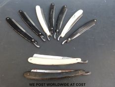 A collection of cut throat razors