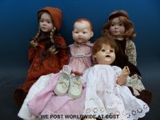 Four various dolls, one Pedigree, three bisque headed.