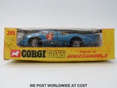 Corgi Toys Whizzwheels diecast model Porsche 917, 385, with metallic blue body and racing number 3,