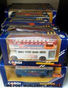 Twenty Corgi diecast model buses and coaches,