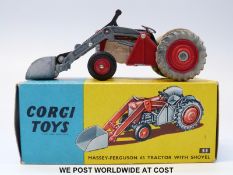 Corgi Toys diecast model, Massey-Ferguson 65 Tractor with Shovel, 53, with red bonnet,