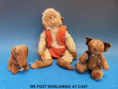 Chad Valley felt Bonzo dog with original leather collar and button, 18cm tall.