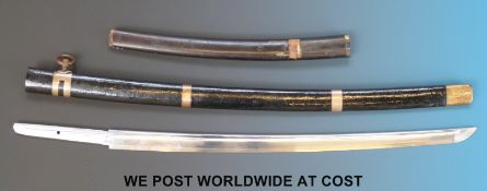 A Japanese Samurai sword blade and two Sayas.