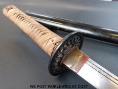 A Japanese Katana Samurai sword signed by Hiromitsu to tang with rebellion bound suka