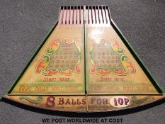 A vintage 'roll-a-ball' fairground sideshow with '8 balls for 10p' to lower edge, width 169cm,