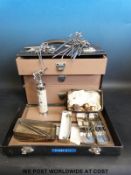 A leather three-drawer doctor's / general practitioner's case containing various instruments
