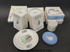 A collection of Wedgwood Beatrix Potter children's pottery including plates,
