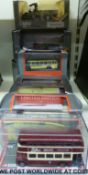 Nine Corgi Classics and Original Omnibus Company (OOC) diecast model buses and delivery lorries,