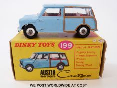 Dinky Toys diecast model Austin Seven Countryman, 199, with fluorescent pale blue body,