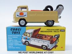 Corgi Toys diecast model Volkswagen Breakdown Truck, 490, with avocado body, shaped hubs,