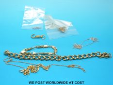 A 9ct gold curb link bracelet, links, 9ct clasps etc (7.