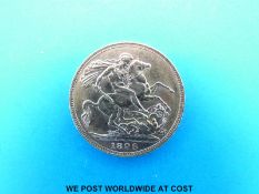 An 1896 veiled head gold full sovereign