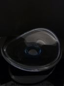 Holmegaard glass bowl with blue tint signed to base Holmegaard 19259 (38cm in diameter)