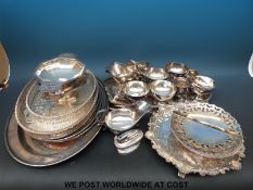 A quantity of silver plated ware to include Walker & Hall oval platters, Viners,
