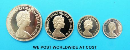 A 1980 UK gold proof coin set Royal Mint, comprising £5, £2, sovereign and half sovereign,