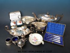 A quantity of plated ware including an egg set, tea set,