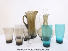 A Whitefriars glass liquor set with decanter and six glasses together with four Whitefriars