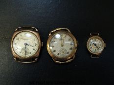 Three 9ct gold wristwatches, one Pierce, one Sermon and and one Majex.