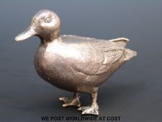 A hallmarked silver model of a duck, London 1973, maker Edward Barnard & Sons Ltd, length 8.