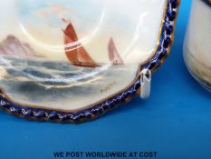 A Royal Worcester demitasse cup and saucer hand decorated with scenes of sailing boats & signed