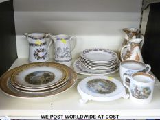 A collection of Prattware including an unusual Old Greek jug (uncoloured), footed teapot stand,